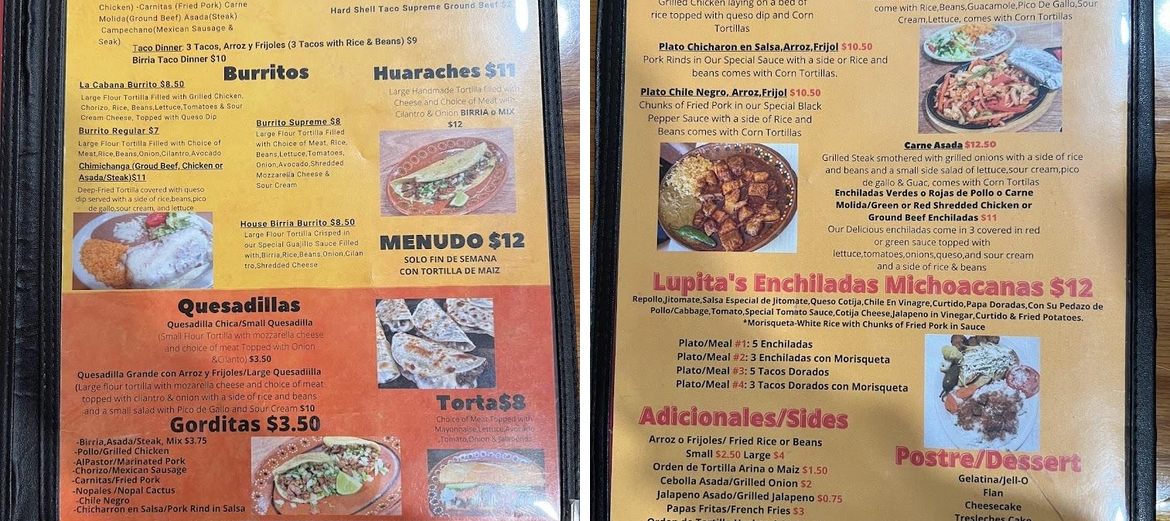 Birrieria La Cabaña Mexican Restaurant Menu