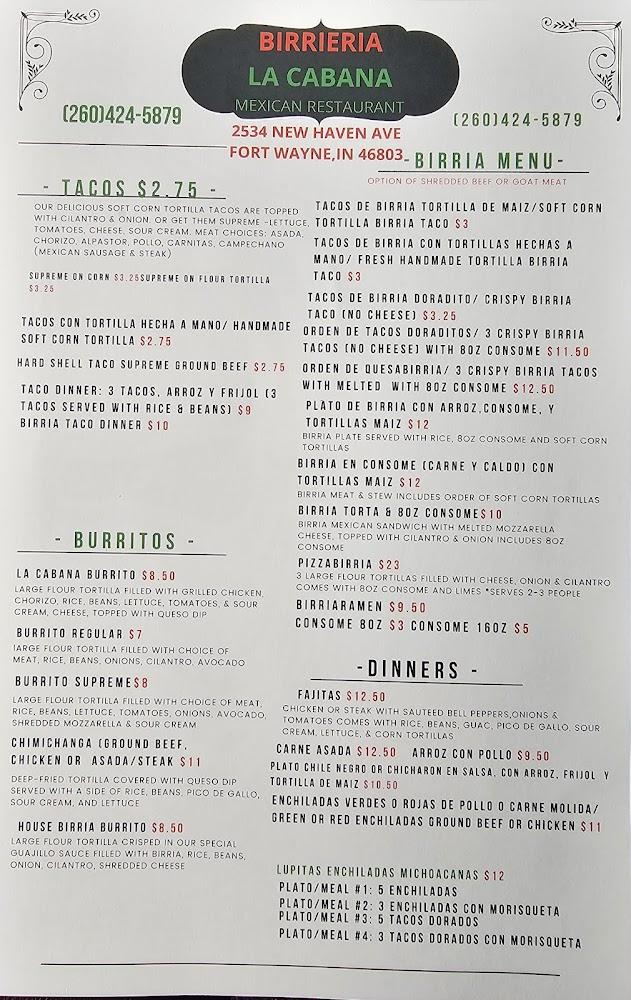 Birrieria La Cabaña Mexican Restaurant Menu image 1